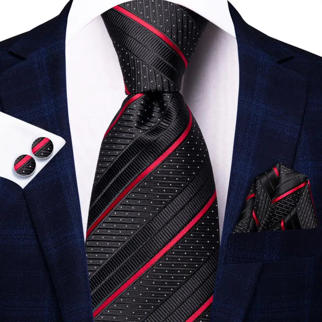 Hi-Tie Designer Red Burgundy Plaid Silk Wedding Tie For Men Handky Cufflink Gift Mens Necktie Fashion Business Party Dropshiping Good Vibrations