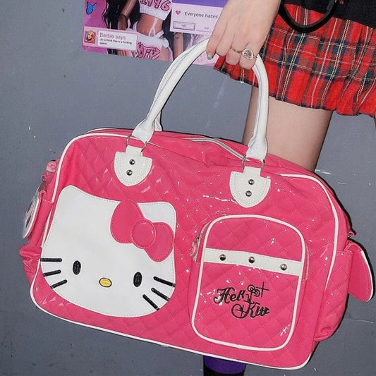Sanrio Hello Kitty Large Capacity Crossbody Bag Pink Shoulder Bags For Women Y2k Sweet Girl PU Leather Handbag Good Vibrations
