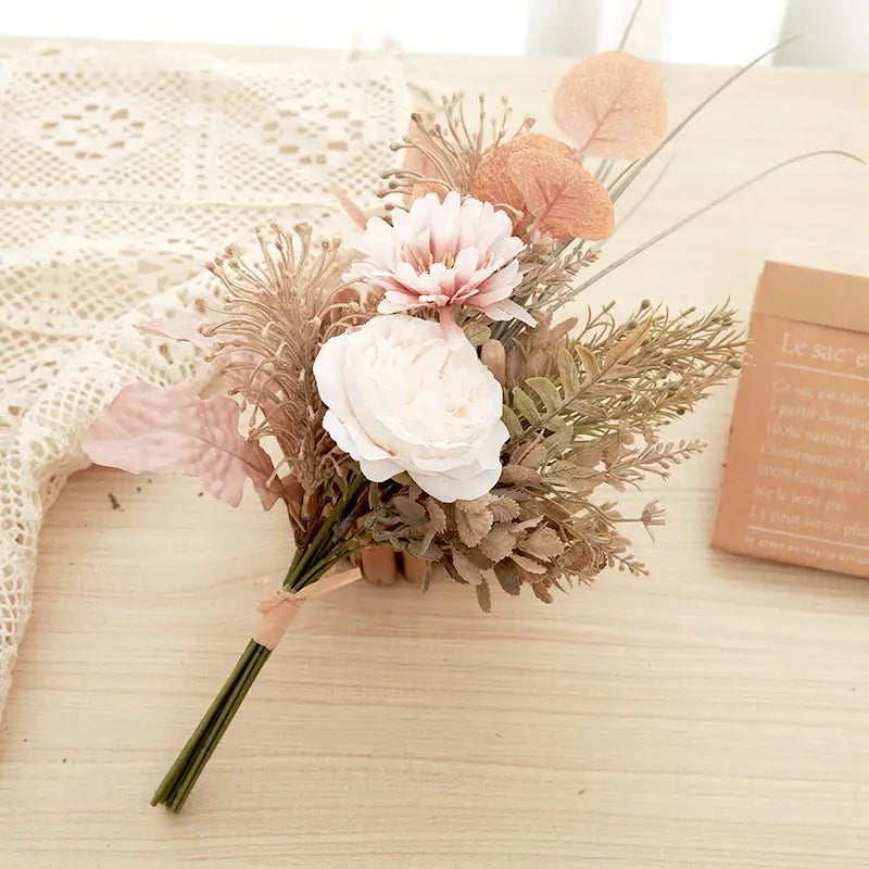 Wedding Decoration Artificial Flowers Rose Peony Pampas Bride Bouquet Home Christmas Party Arrangement Silk Plastic Fake Flowers Good Vibrations