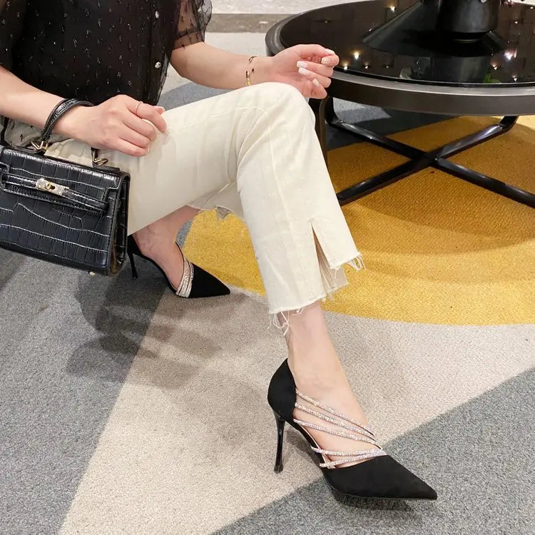 Women Evening Party High Heels New Pumps Elegant Ladies Pointed To Black Strappy Stripper Shoes for Women Good Vibrations