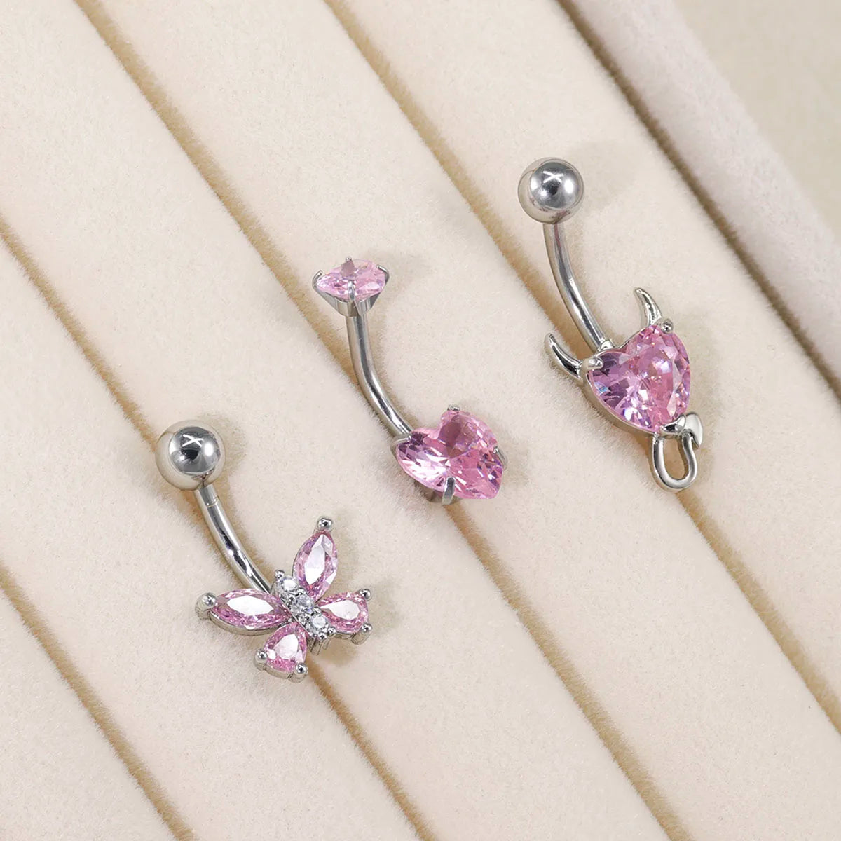 3pcs/Set Stainless Steel Color Cubic Zirconia Navel Rings Round Butterfly Heart Cherry Shapes Fashion Body Piercing Jewelry Good Vibrations Adult Super Store