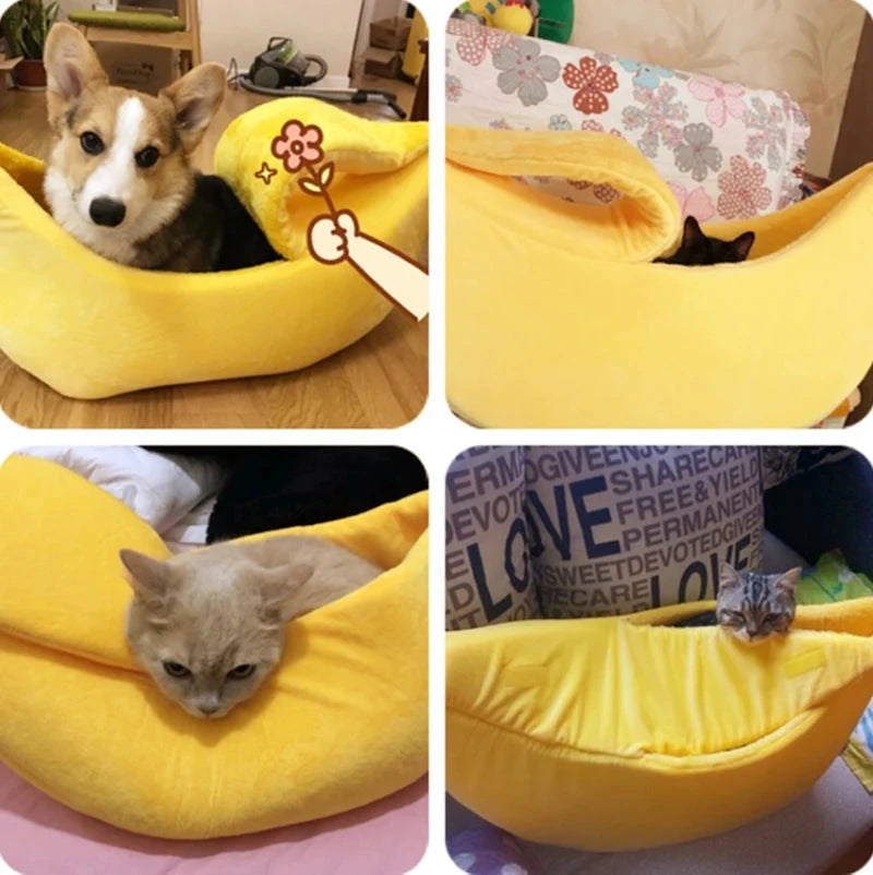 Banana Cat Bed House Funny Cute Cozy Cat Mat Beds Warm Durable Portable Pet Basket Kennel Dog Cushion Cat Supplies Multicolor Good Vibrations
