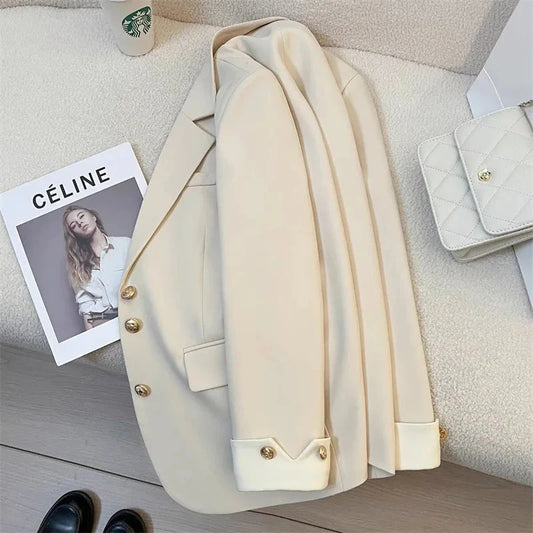 Single Breasted Notched Blazer Jackets Fashion Women Solid Long Sleeve Office Lady Blazers Casual Spring Autumn Female Clothes Good Vibrations