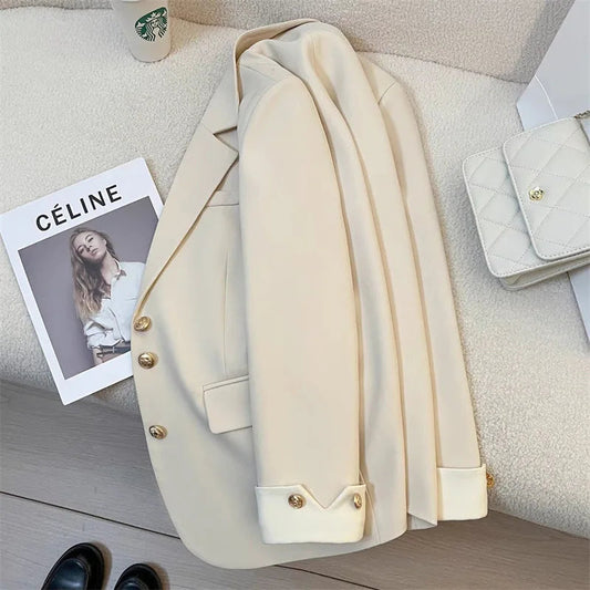 Single Breasted Notched Blazer Jackets Fashion Women Solid Long Sleeve Office Lady Blazers Casual Spring Autumn Female Clothes Good Vibrations