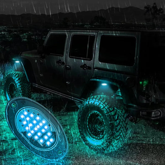 4PCS Car Chassis Light 12V LED Rock Lights 24 High Brightness Ambient Lighting For Polaris Yamaha Can-Am UTV ATV Off Road Jeep Good Vibrations