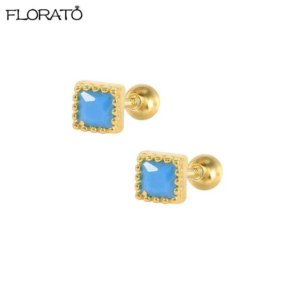 925 Sterling Silver Needle Summer Blue Earrings Trend 18K Gold Hoop Earrings for Women Fashion Puncture Jewelry Ear Accessories Good Vibrations