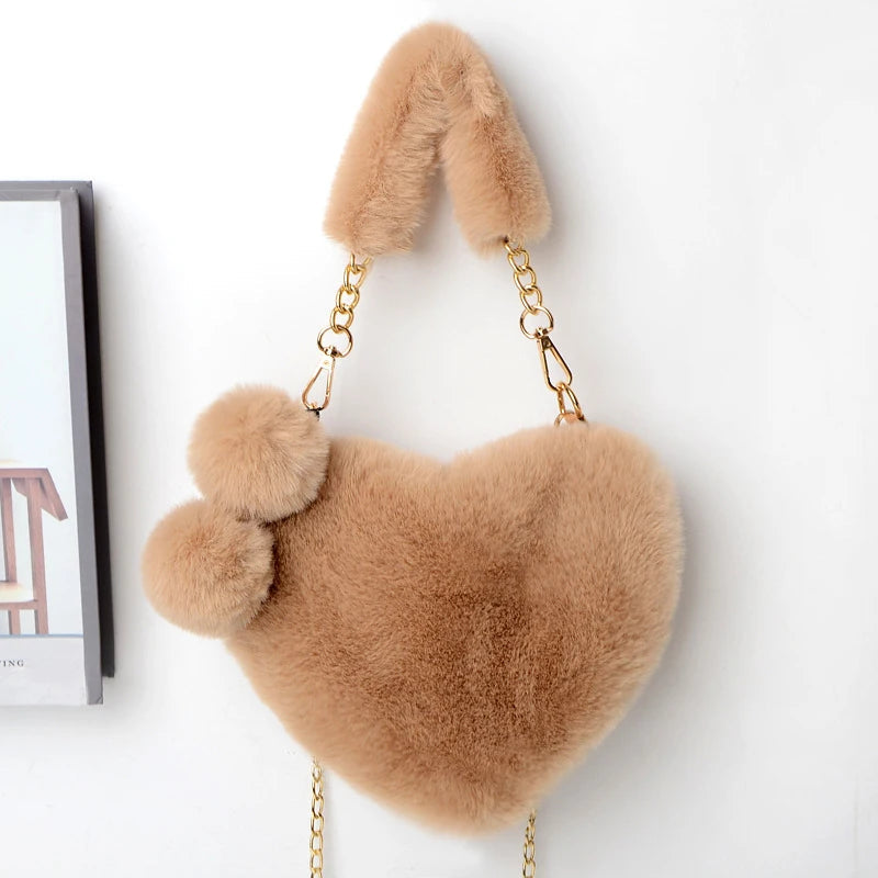 Women Hand Bags New Plush Love Heart Shaped New Fashionable Solid Color Soft Comfortable Purses and Handbags Bags for Ladies Good Vibrations