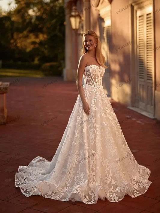Gorgeous Wedding Dresses Glamorous Bridal Gowns Lace Appliques Strapless Backless Robes Pretty Vestidos De Novia Customized 2025 Good Vibrations