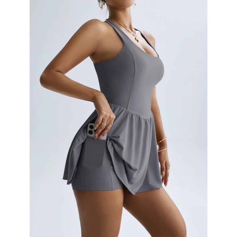 Leosoxs Tennis Dress Women One-pieces Slim Fit Soft Sports Sets Athletic Dress With Chest Pads Workout Dress Golf Women's Clothe Good Vibrations