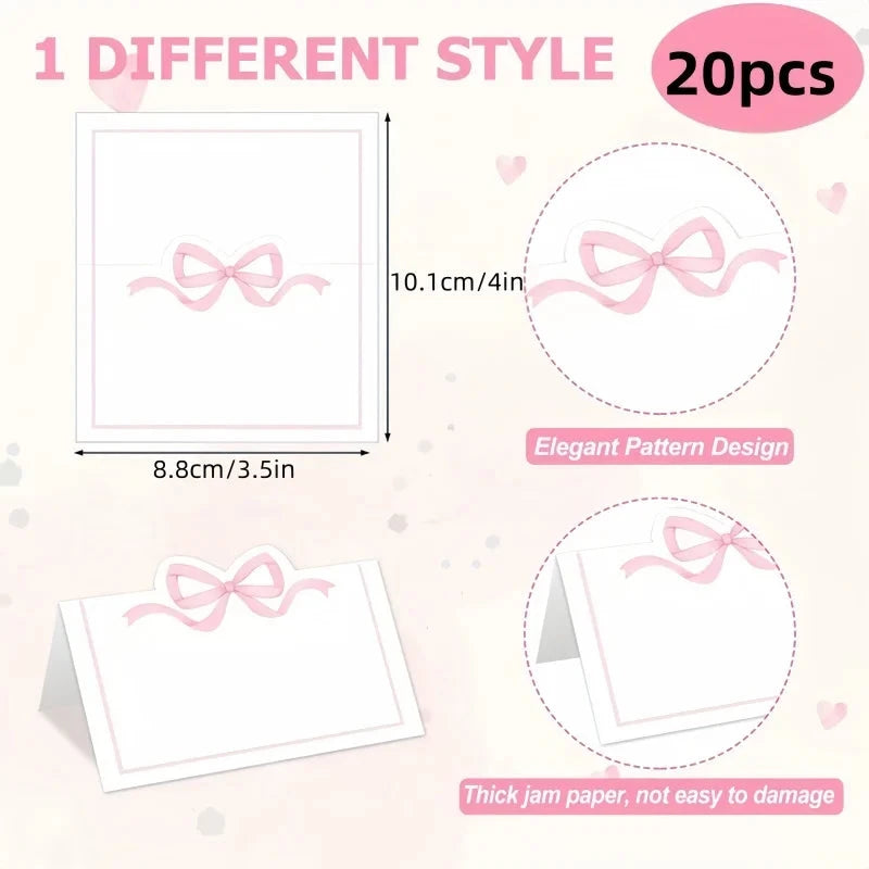 20pcs Pink Bow Seat Card Wedding Guest Name Seat Card Birthday Party Desktop Decoration Gift Card,Tea Party decoration supplies Good Vibrations