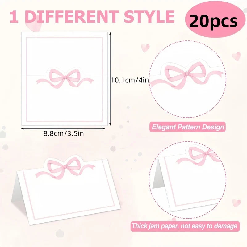 20pcs Pink Bow Seat Card Wedding Guest Name Seat Card Birthday Party Desktop Decoration Gift Card,Tea Party decoration supplies Good Vibrations