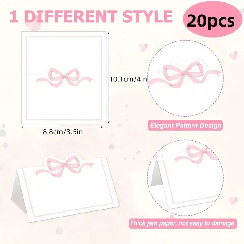 20pcs Pink Bow Seat Card Wedding Guest Name Seat Card Birthday Party Desktop Decoration Gift Card,Tea Party decoration supplies Good Vibrations