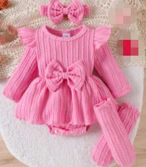 Autumn Winter Baby Girl Sets Purple Green Pink Red Ruffle Long Sleeve Bodysuit+Socks+Headwear Infant Birthday Party Wear D0141 Good Vibrations