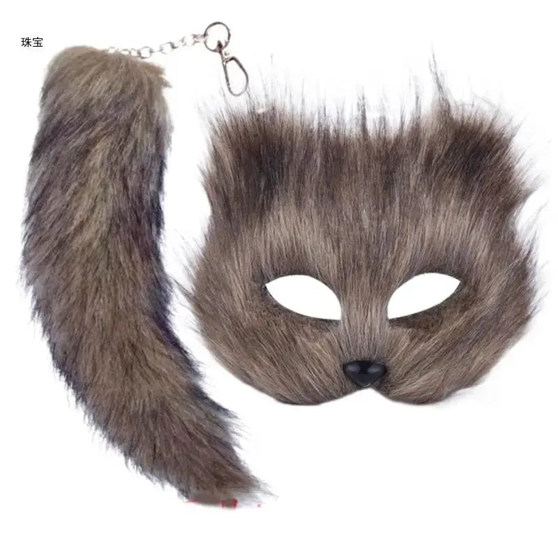 Faux Furs Foxes Tail Cats Mask Therian Mask and Tail Halloween Cosplays Party GOOD Vibrations