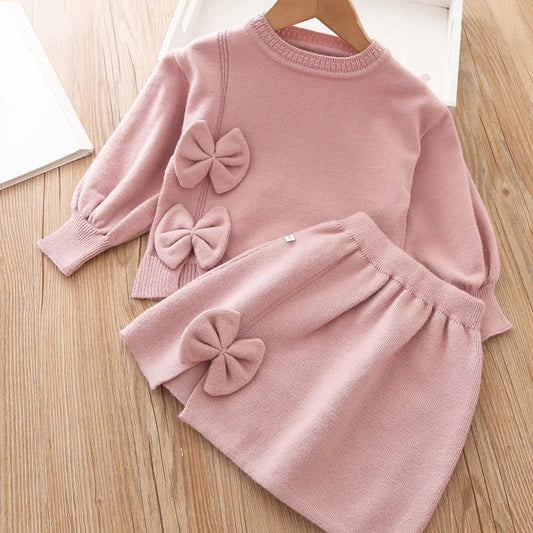 Girls Clothing Set 2-piece Long sleeved Sweater Set Autumn/Winter Sweatshirt+Skirt Set Childrens Clothing for the Start of Schoo Good Vibrations