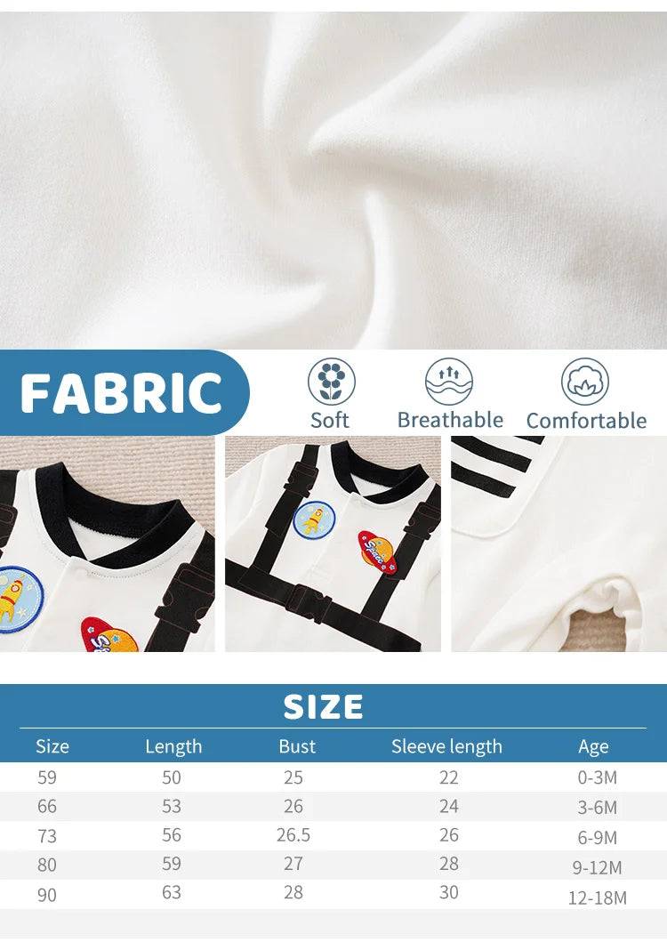 0-36M Spring and Autumn Newborn Bodysuit Long sleeved Astronaut Role Play Pure Cotton Comfortable and Breathable Good Vibrations