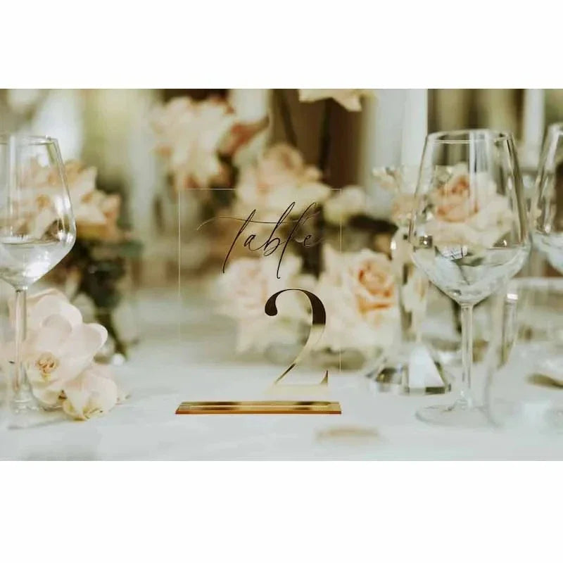 Wedding Table Numbers - Clear and Gold Mirror Acrylic Signs - Gold Wedding Table Signs - Wedding Table Decor Good Vibrations