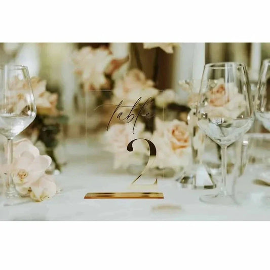 Wedding Table Numbers - Clear and Gold Mirror Acrylic Signs - Gold Wedding Table Signs - Wedding Table Decor Good Vibrations