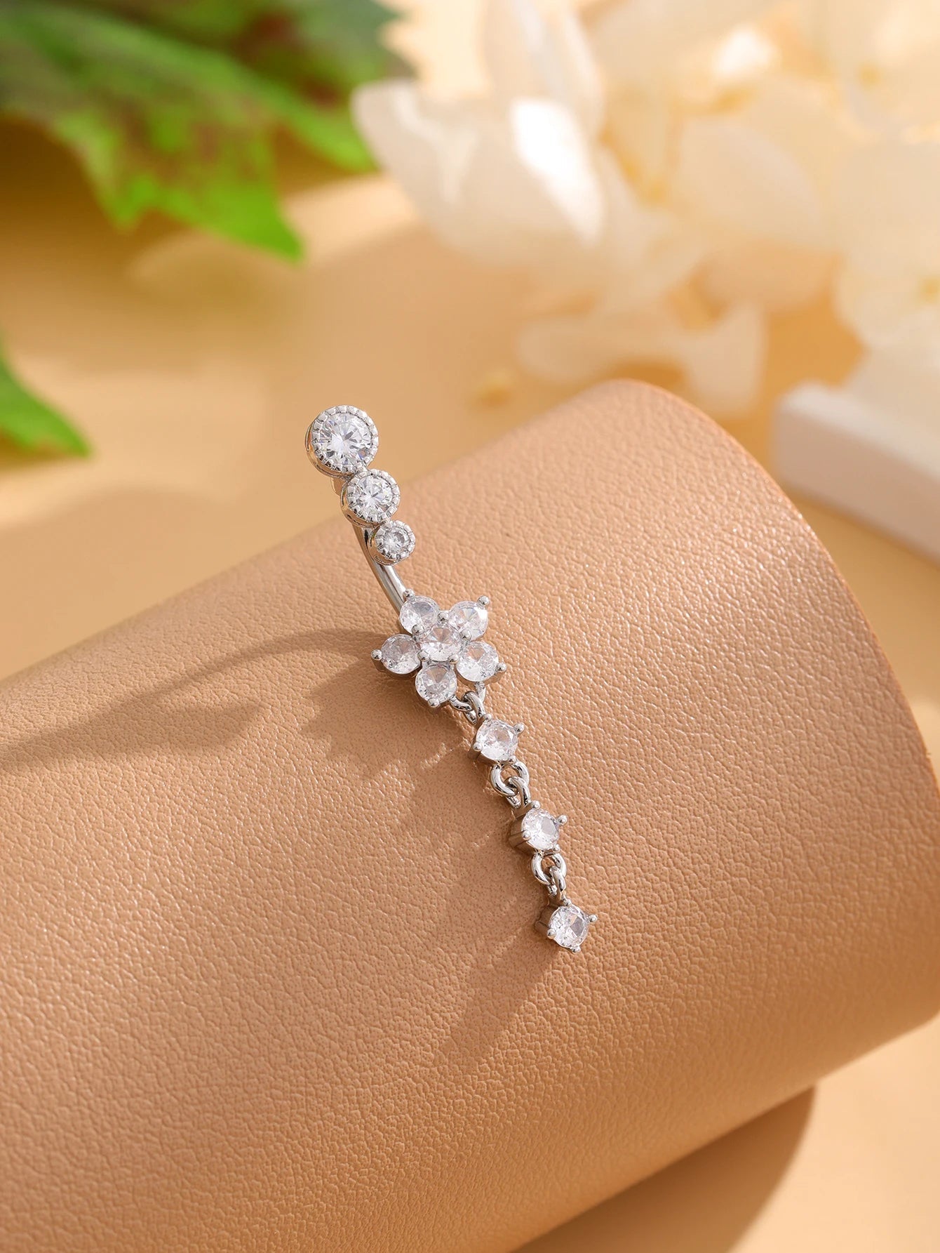 Gold Color Stainless Steel Belly Button Ring Long Dangled Flower CZ Crystal Navel Belly Piercing Rings for Women Sexy Jewelry Good Vibrations Adult Super Store