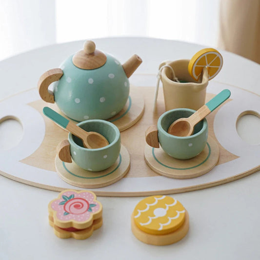 Wooden Afternoon Tea Set Toy Kitchen Accessories Tea Party Food Play Early Educational Toys for Toddlers Girls Boys Kids Gifts Good Vibrations