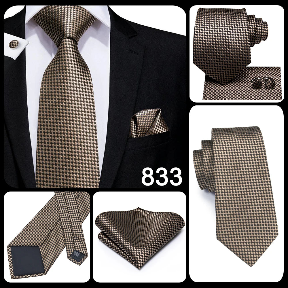 Hi-Tie Champagne Gold Striped Paisley Solid Men Silk Wedding Tie Fashion Design Necktie For Men Hanky Cufflink Business Party Good Vibrations