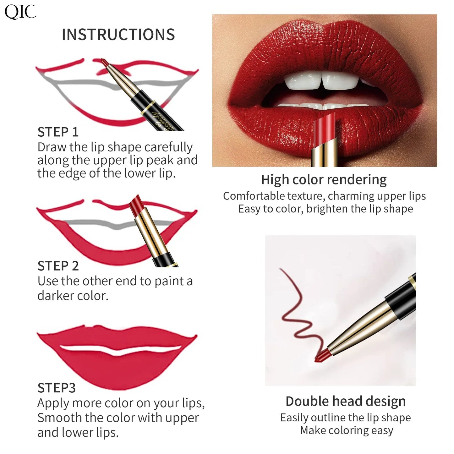 2 IN 1 Lip Liner Waterproof Nude Matte Lipstick Pencil Sexy Red Long Lasting Double Ended Lipliner Makeup Cosmetics For Women Good Vibrations