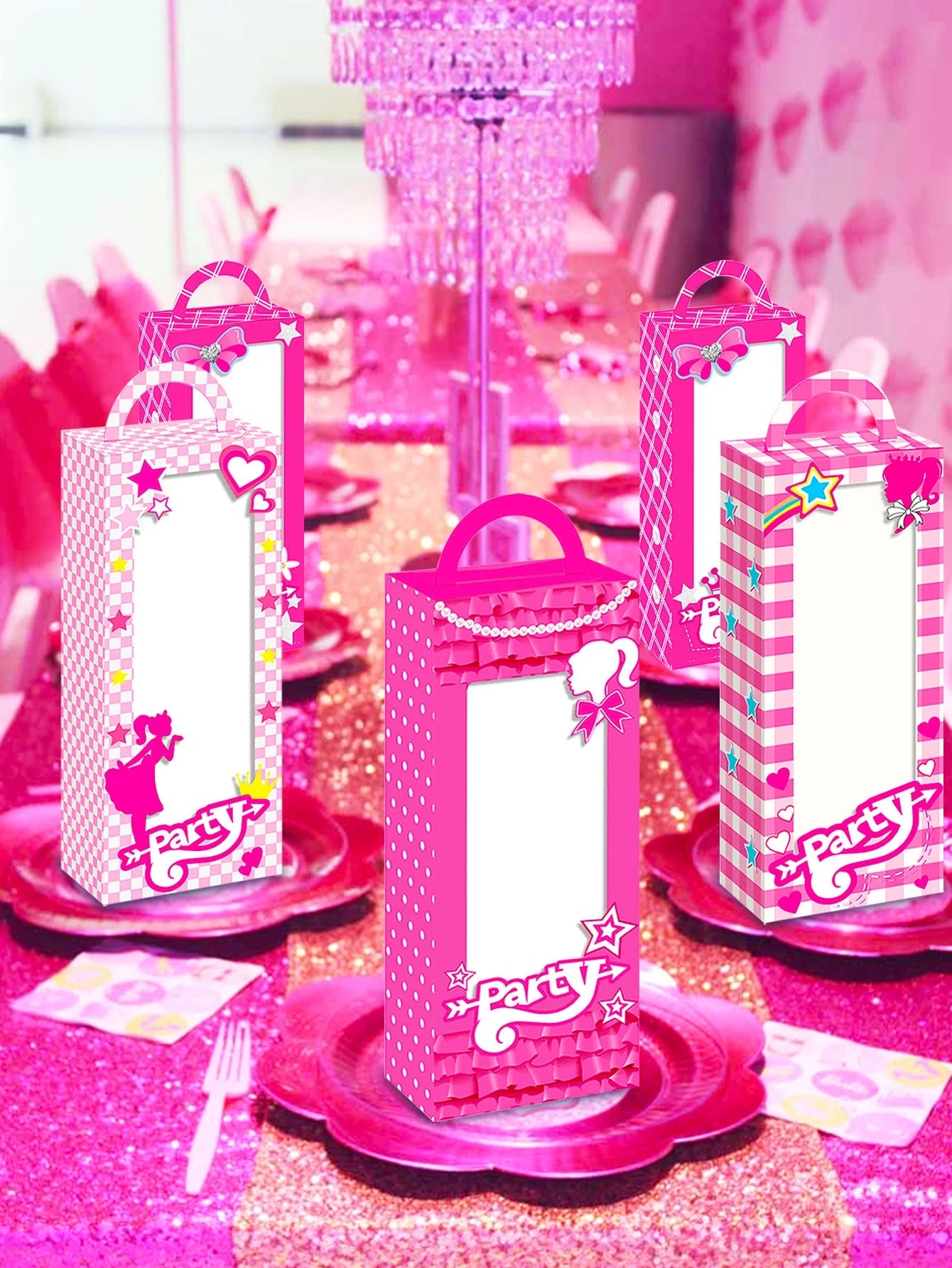 12 PCs Let's Go Party Supplies Pink Candy Boxes Let's Go Party Gift Box Treat Bags Goodie Bags for Girl Birthday Party Good Vibrations