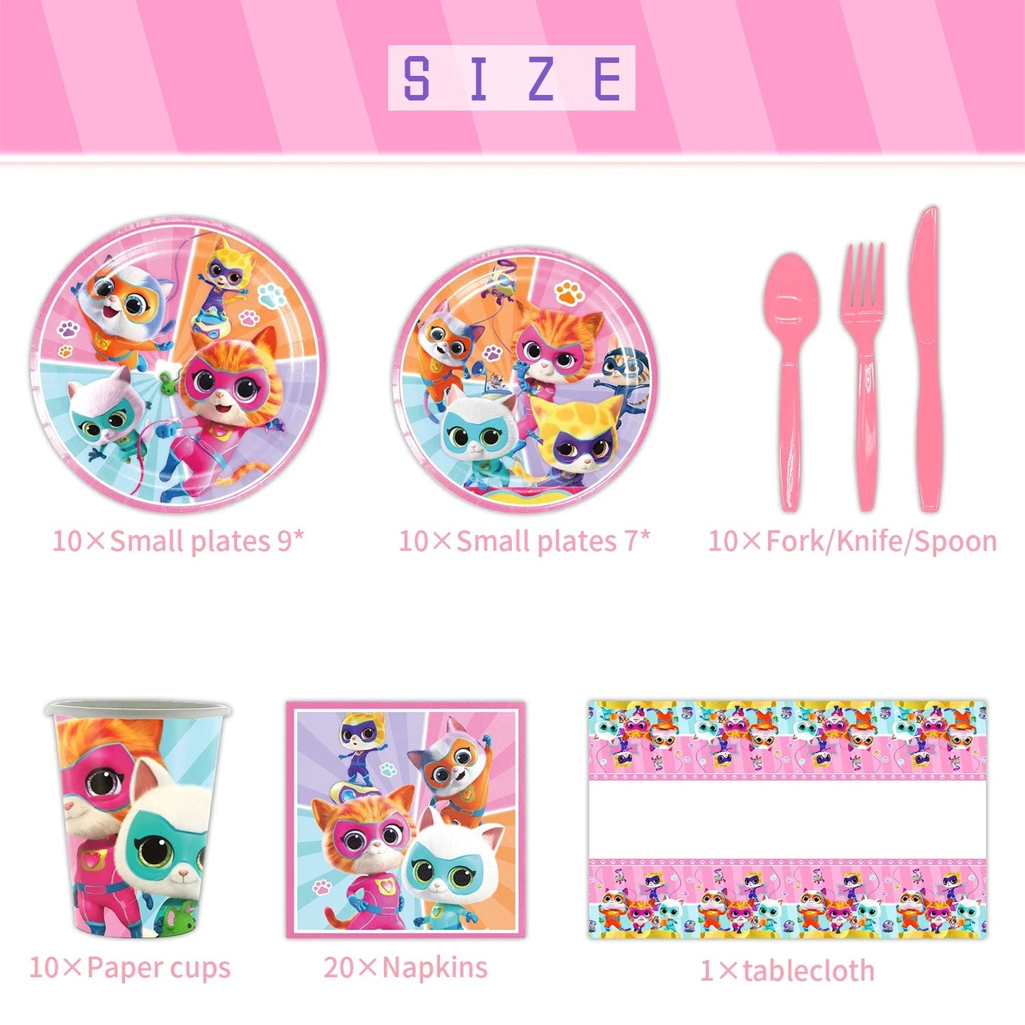 Cartoon Superkitties Birthday Party Decorations Balloons Disposable Tableware Set Paper Plates Banner for Baby Shower Kids Gifts Good Vibrations