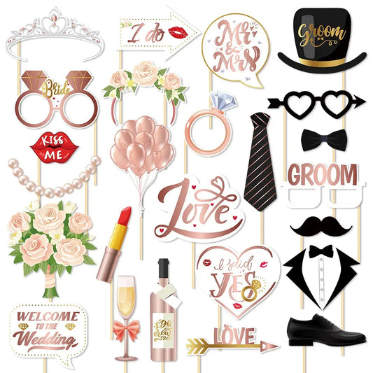 25pcs Funny Wedding Paper Photo Booth Props Just Married Selfie Photobooth Bridal Shower Bachelorette Party Wedding Decoration Good Vibrations