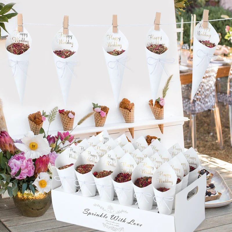 Kraft Paper Wedding Tray Confetti Cone Stand Box Tray Rustic Wedding Decoration Wedding Confetti Cones Wedding Cones Set supply Good Vibrations