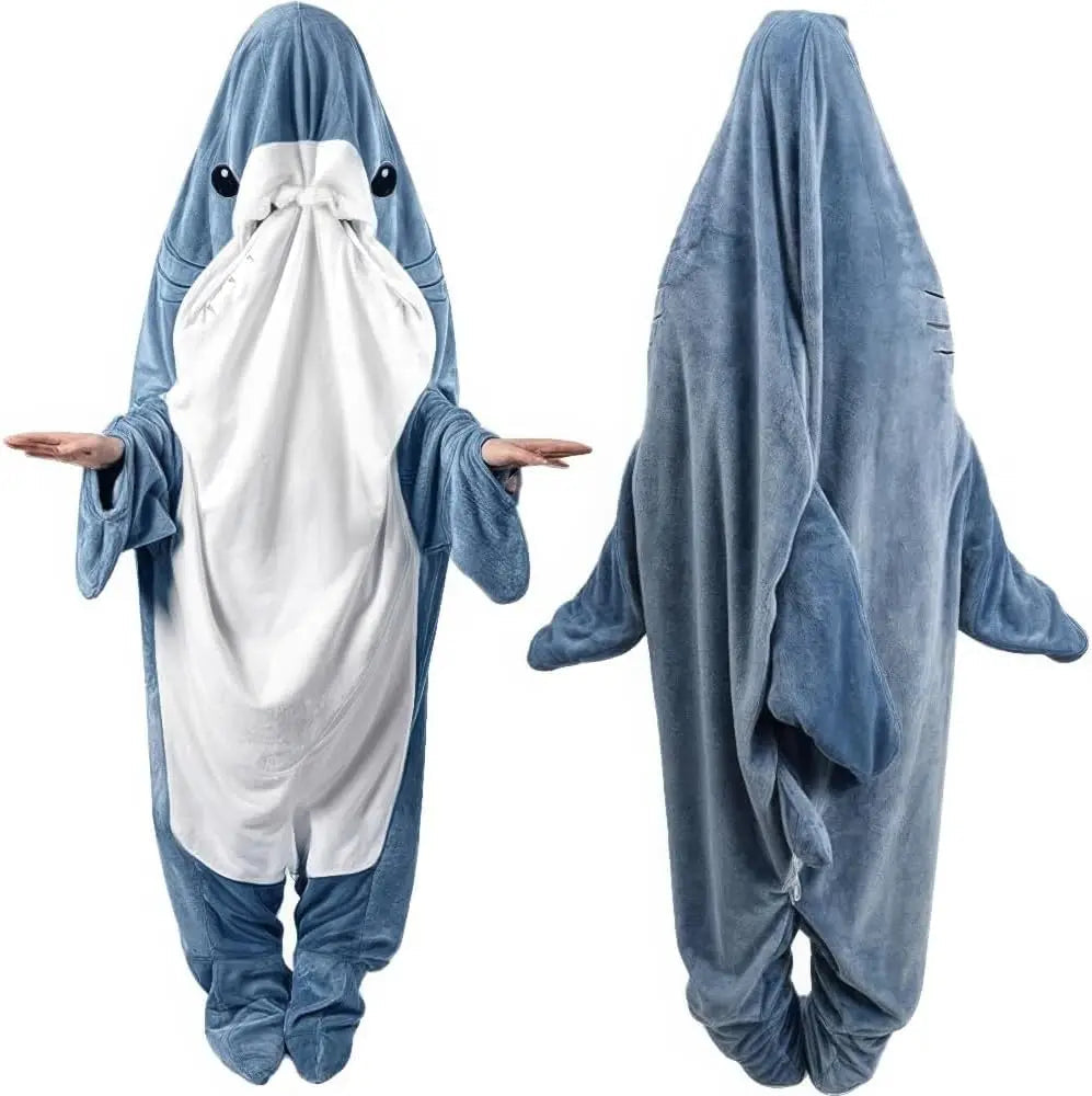 Shark Cosplay Onesie Pajamas Flannel Loose Couple Adult Camping Sleeping Bag Wearable Blanket Funny Gifts Pajama Party Costume Good Vibrations