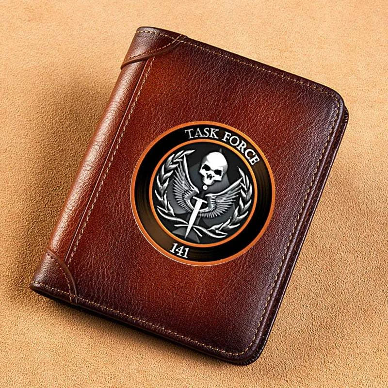High Quality Genuine Leather Men USA FBI Department Of Justice Printing Cover Short Card Holder Purse Luxury Brand Male Wallet Good Vibrations