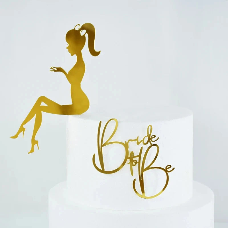 2Pcs/Set Bride To Be Cake Toppers Acrylic Wedding Cake Toppers Bridal Shower Bachelorette Hen Night Party Cake Decor Baking Tool Good Vibrations