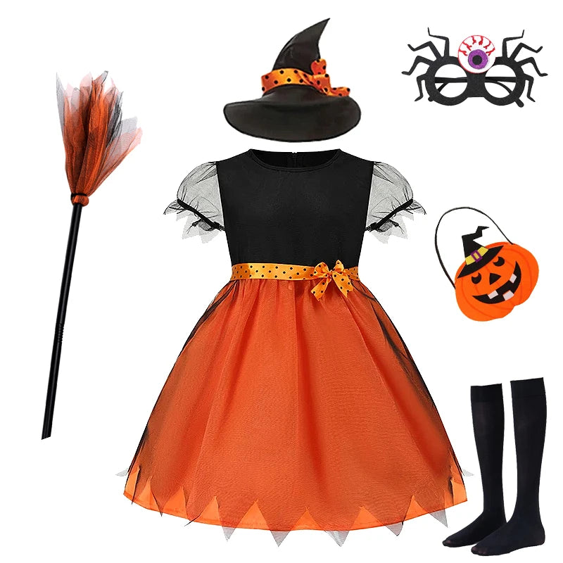 Halloween Costume for Girls Witch Vampire Carnival Party Dress Up Trappings Kids Cosplay Clothes Purple Bat Suit Holiday Gifts Good Vibrations