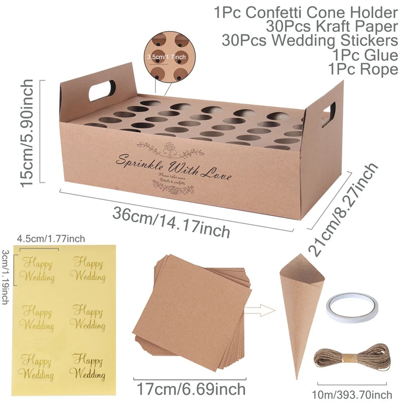 Kraft Paper Wedding Tray Confetti Cone Stand Box Tray Rustic Wedding Decoration Wedding Confetti Cones Wedding Cones Set supply Good Vibrations