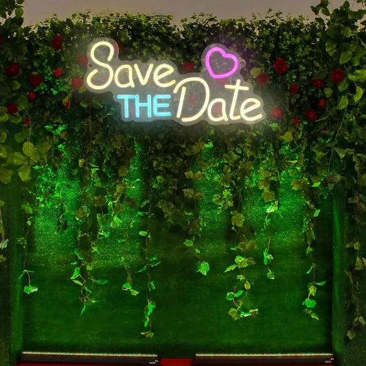Save The Date Neon Sign Wedding Led Light Up Sign for Festival Birthday Wedding Party Lover Room Decor Kids Friend Gift Good Vibrations