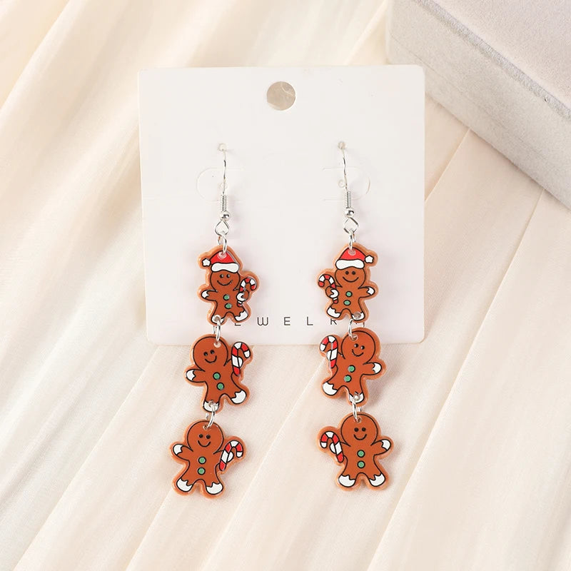 1Pair Christmas Woman Drop Earrings Acrylic Santa Claus Elk Gingerbread Man For Girl Birthday Festival Gift Good Vibrations
