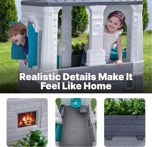 Neat & Tidy Cottage Kids Playhouse, Indoor/Outdoor Playset, Interactive Play with Sounds, Made of Durable Plastic, for Toddlers Good Vibrations
