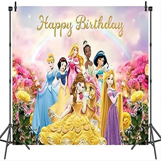 Princess Themed Backdrop Colorful Princess for Girl Photography Background Baby Shower Princess Birthday Background (5X3FT) Good Vibrations