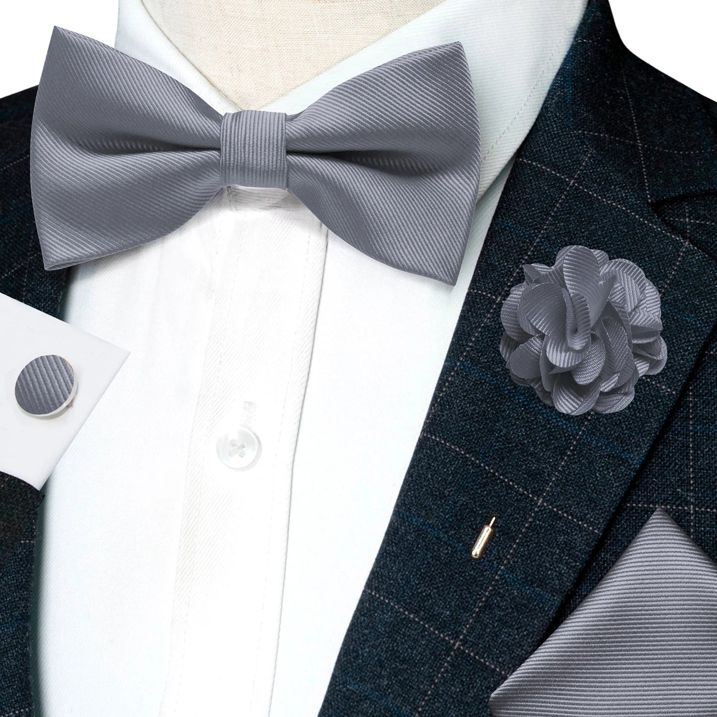 Wedding Bow Tie for Men Solid Pink Pre-tied Bowtie Pocket Square Cufflinks Corsage Set Party Business Silk Butterfly Knot Gift Good Vibrations