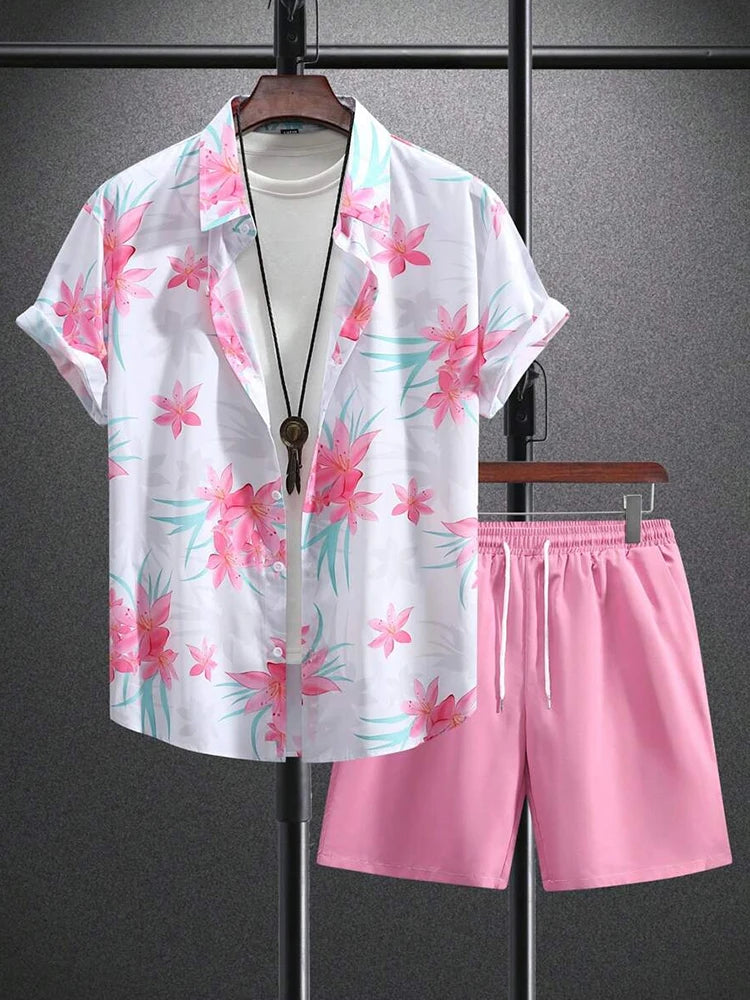 2025 New Summer Casual Men's Shirt And Beach Shorts Set 3D Printed Short-sleeved Outdoor Streetwear Shorts Camisas De Hombre Good Vibrations