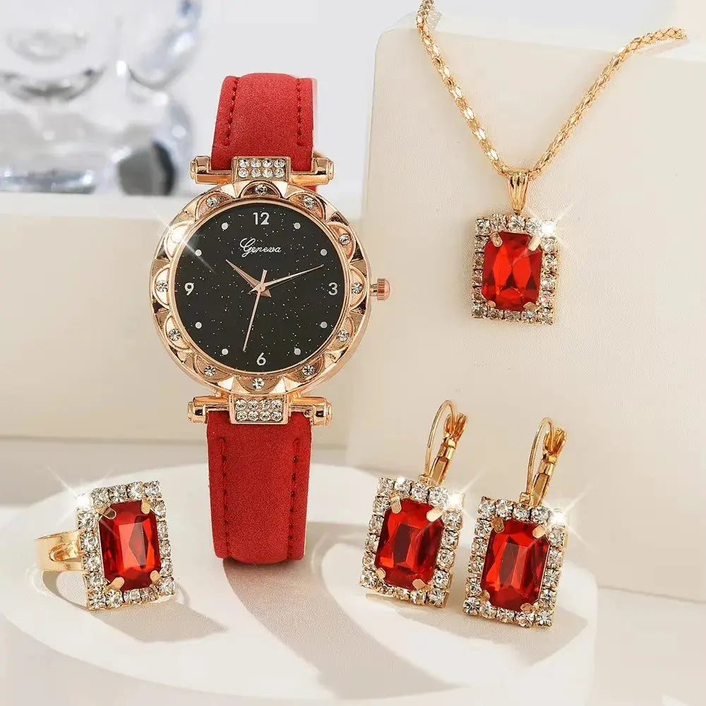 Womens Watches 5Pcs Set Luxury Rhinestone Women Fashion Elegant Wristwatch Quartz Watch For Girl WristWatch Bracelet Gift Good Vibrations