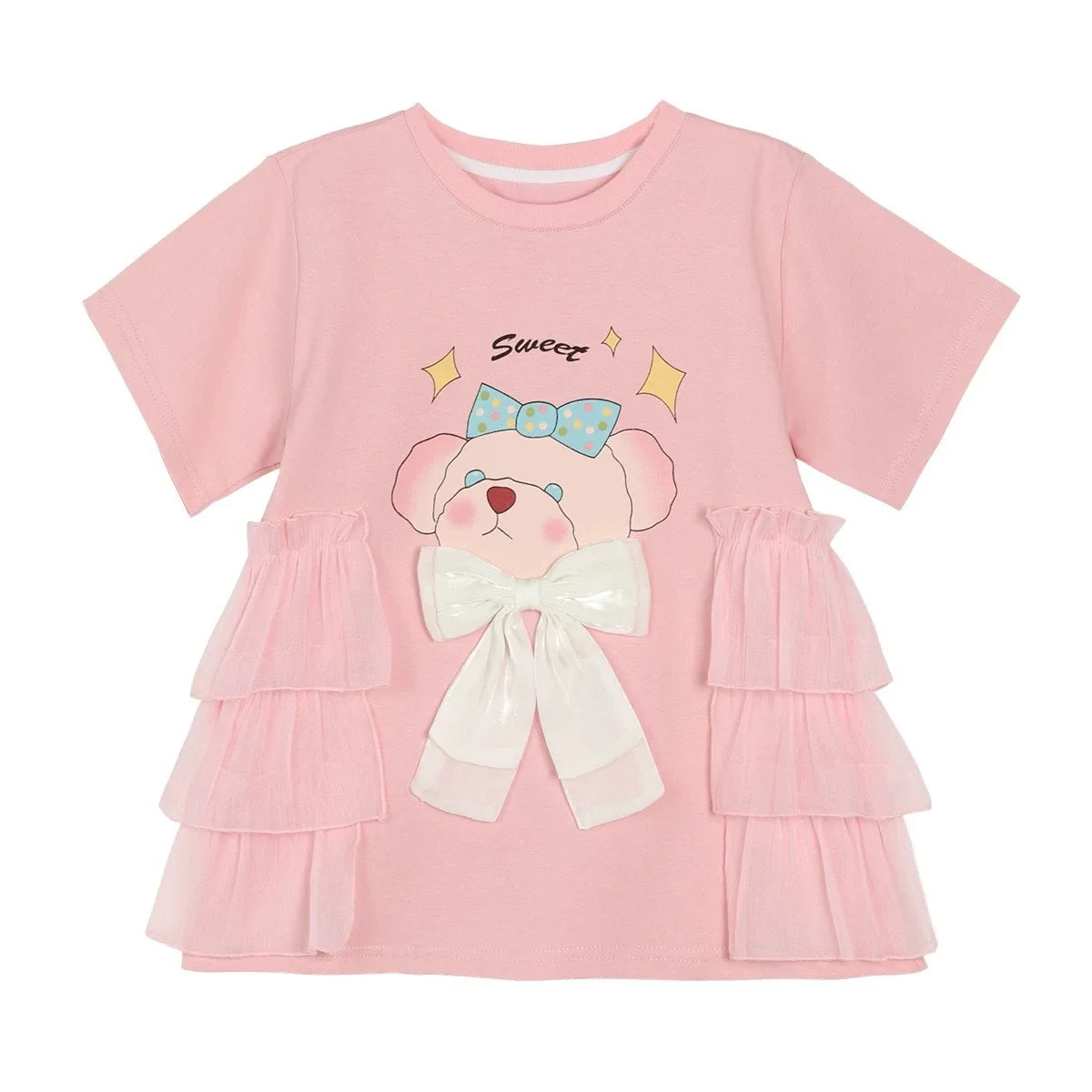 Girls Short Sleeved Dress Summer Girl long T-shirt Skirt 3-10 Years Old Fashionable Cartoon Children Clothing Good Vibrations