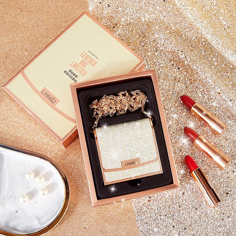 Matte Lipstick Set 3 Colors Lip Stick with Sliver Chain Bag Package Velvet Lip stick Gift Box Private Label Make Up 3.5gx3 Good Vibrations