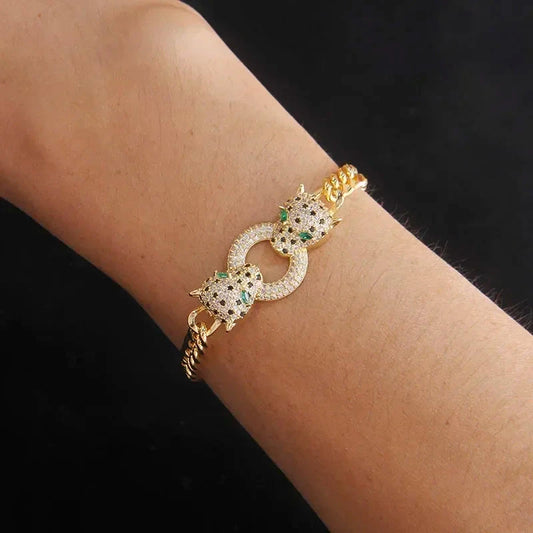 Classic Crystal Leopard Charm Bracelets for Women Fashion Brand Jewelry Set Delicate Zirconia Chain Choker Necklaces Party Gift Good Vibrations