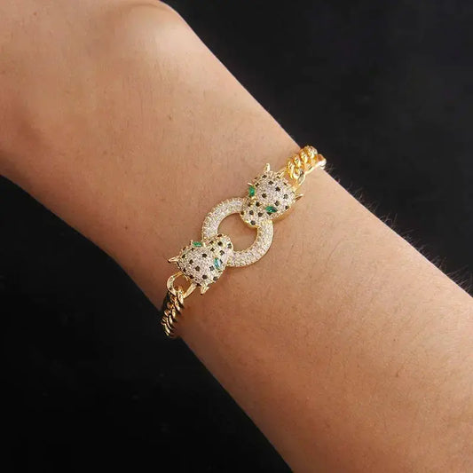 Classic Crystal Leopard Charm Bracelets for Women Fashion Brand Jewelry Set Delicate Zirconia Chain Choker Necklaces Party Gift Good Vibrations