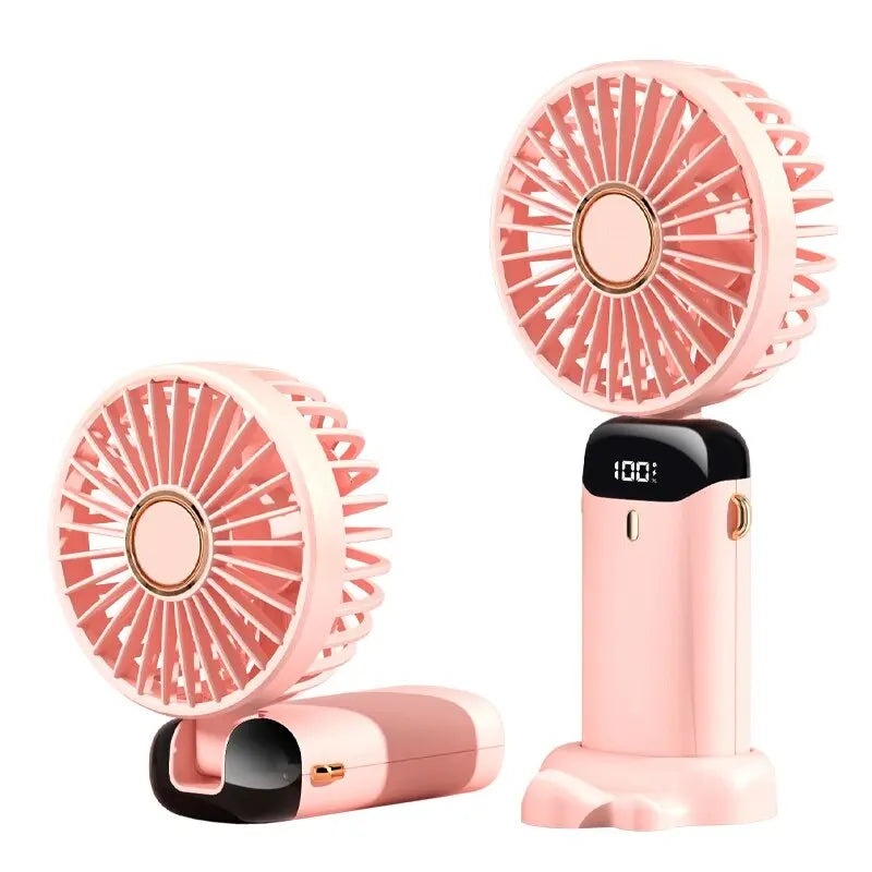 USB Handheld Mini Fan Foldable Portable Neck Hanging Fans 5 Speed Rechargeable Fan with Phone Stand and Display Screen Good Vibrations