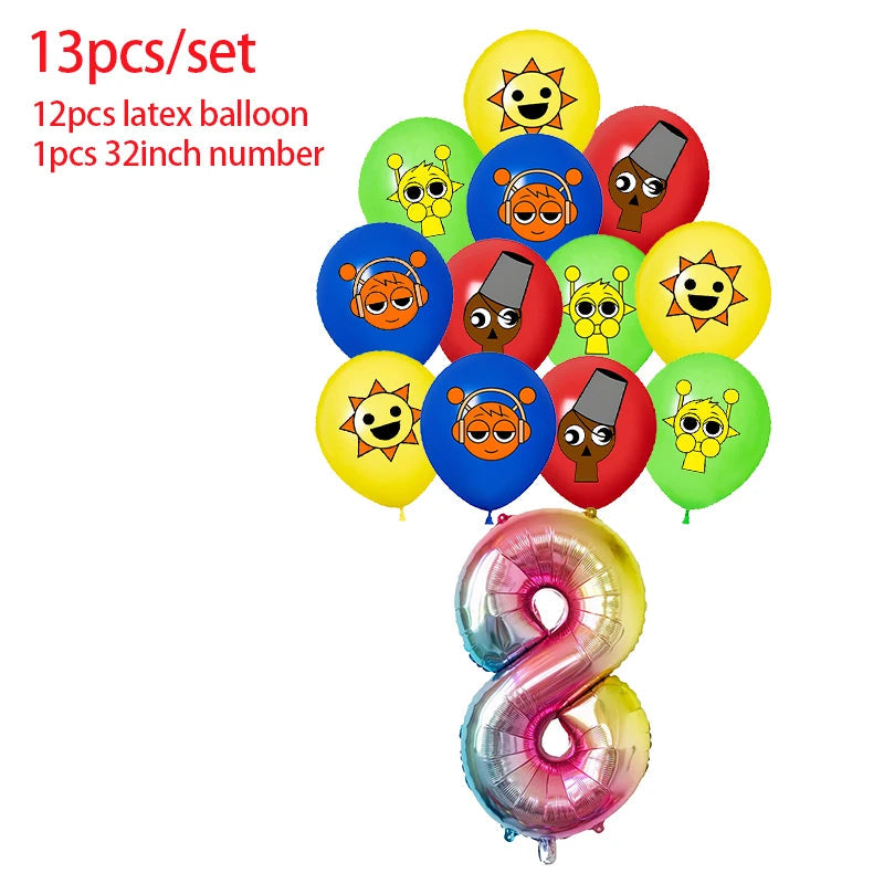 Incredibox Sprunki Birthday Party Decoration Balloon Tableware Backdrop Cake Topper Split Sales Sprunki Birthday Party Supplies Good Vibrations