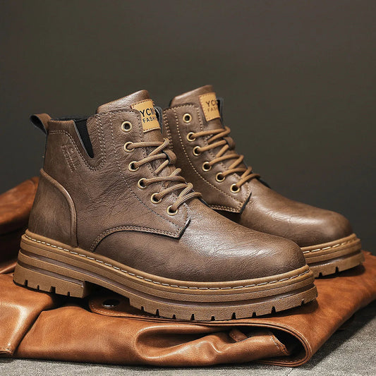 Boots Men All Season Outdoor Work Shoes Anti Slip and Comfortable Black Ankle Boots Fashionable British Casual Denim Boots 2025 Good Vibrations