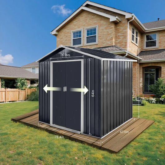 7' x 4.3' Outdoor Storage Shed, Sturdy Metal Building w/Windows & Lockable Doors Large Heavy Duty Tool Sheds,Garden Shed Good Vibrations